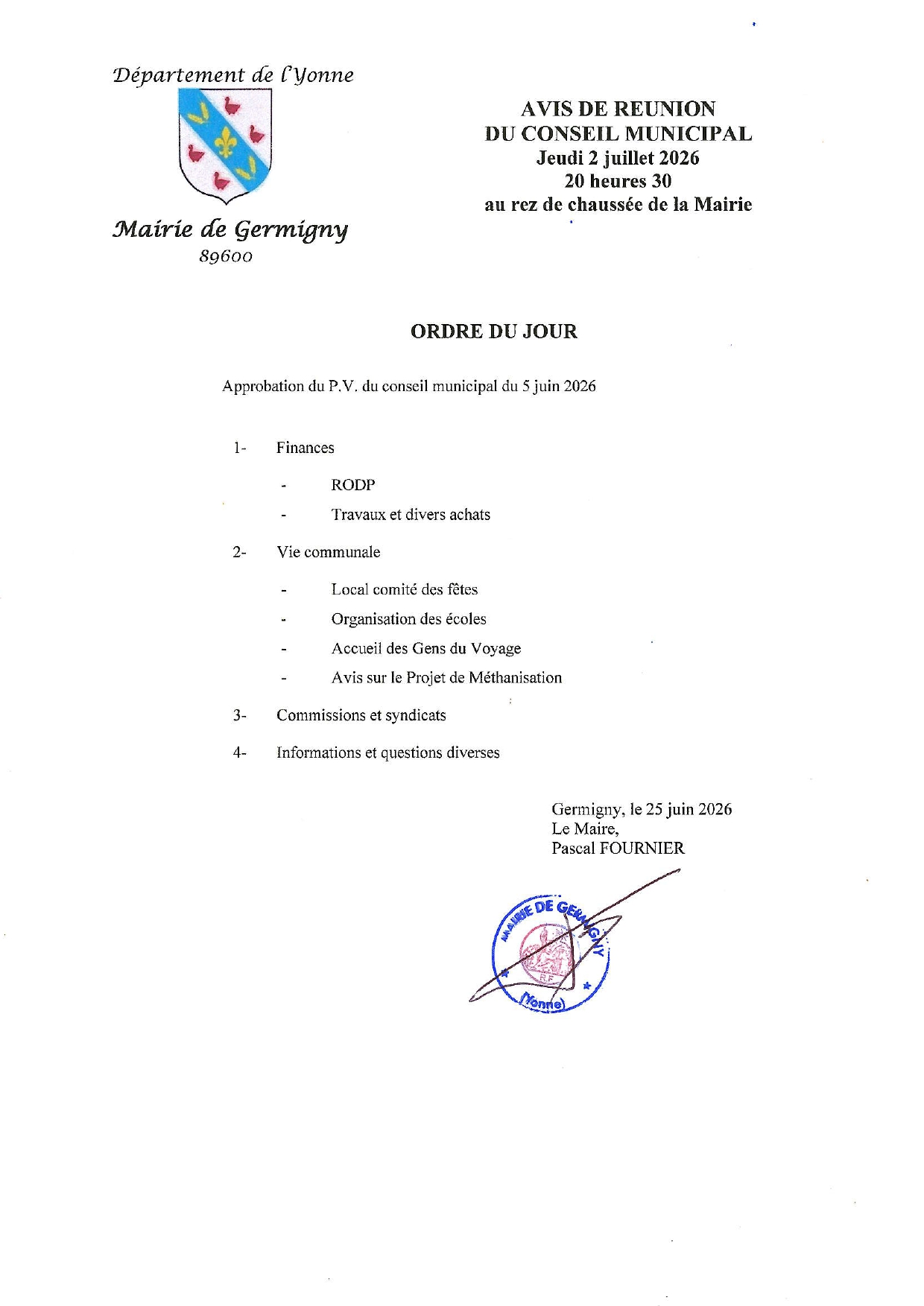 AVIS CM 2 JUILLET 2026 à 20h30