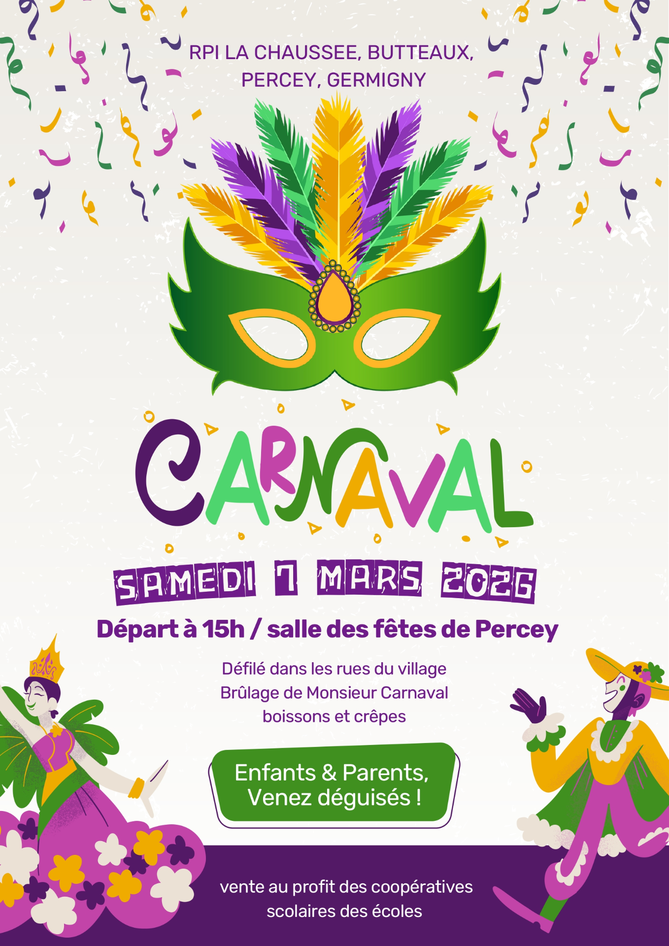 Samedi 7 mars à partir de 15 heures à Percey CARNAVAL