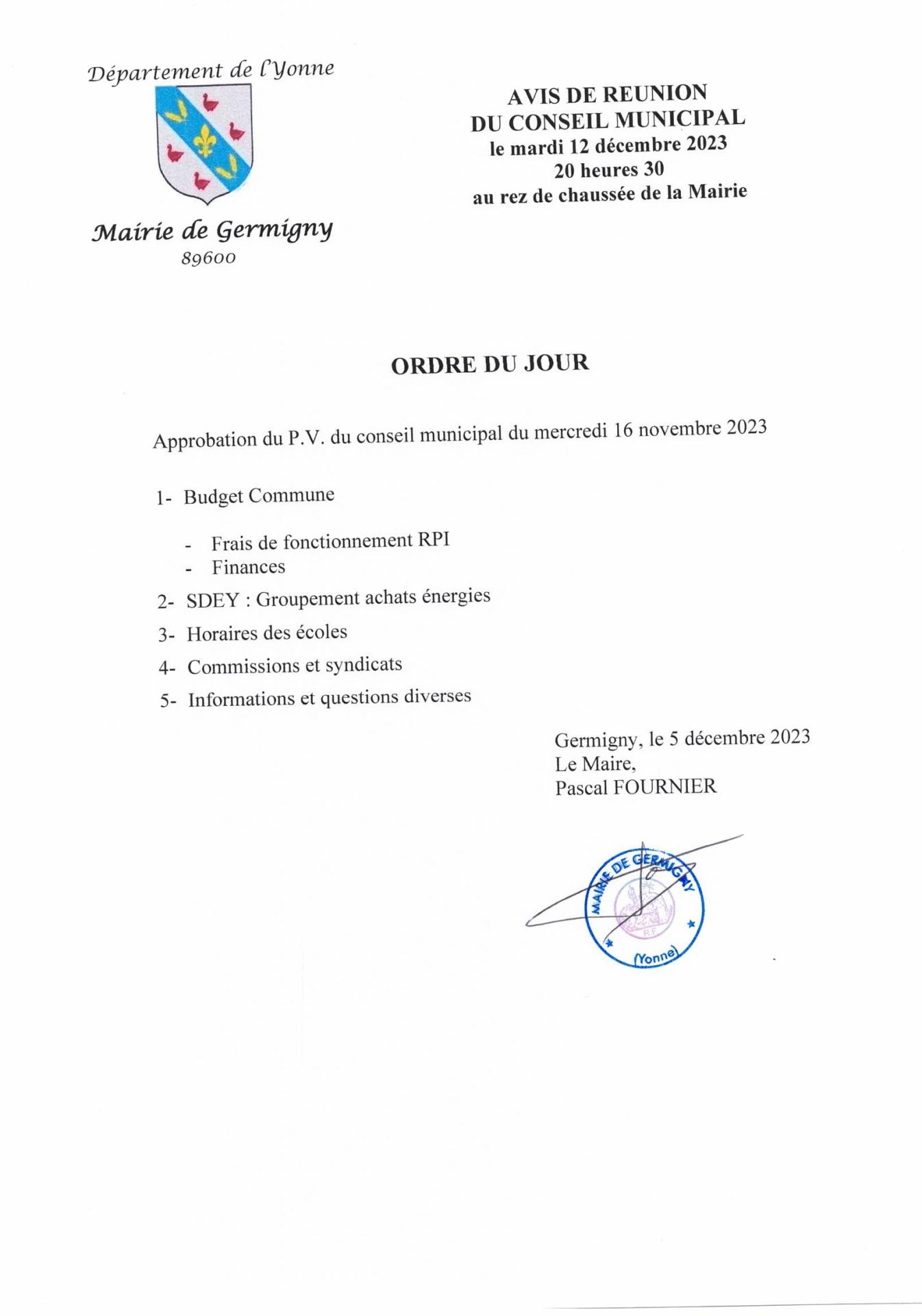 Avis de Conseil Municipal